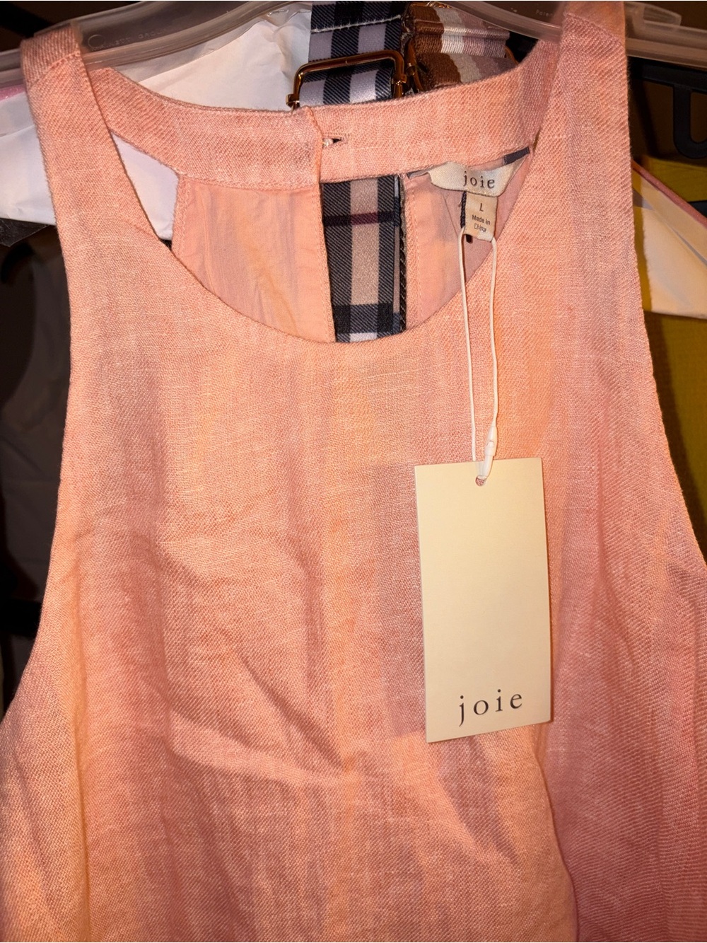Joie Peach Blush Linen-Blend Sleeveless Tank style Dress - Picture 2 of 3